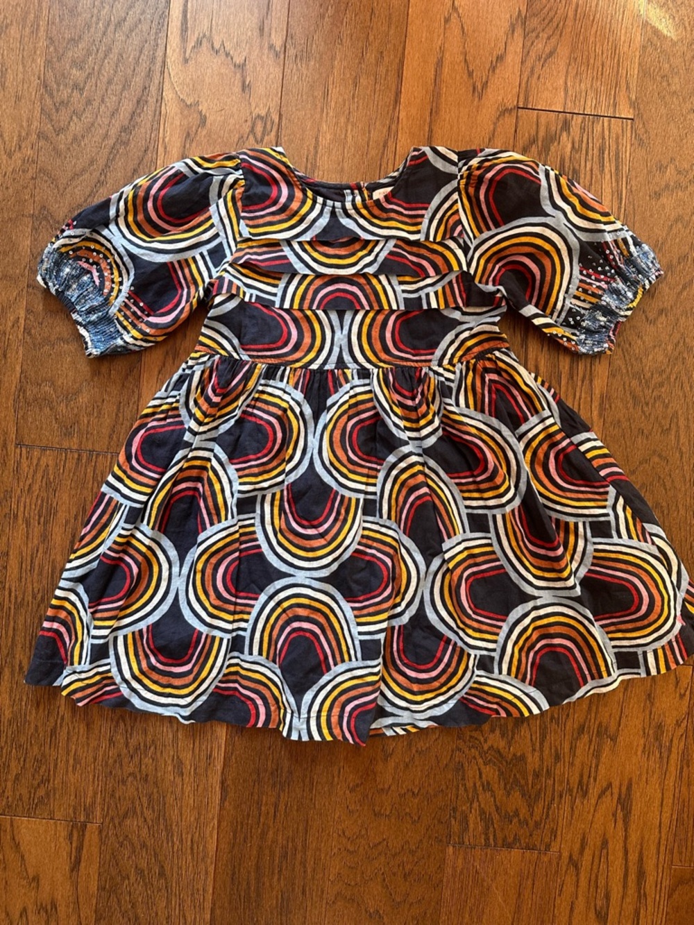 Pink Chicken Kids Dress in Black, White, Red, Yellow